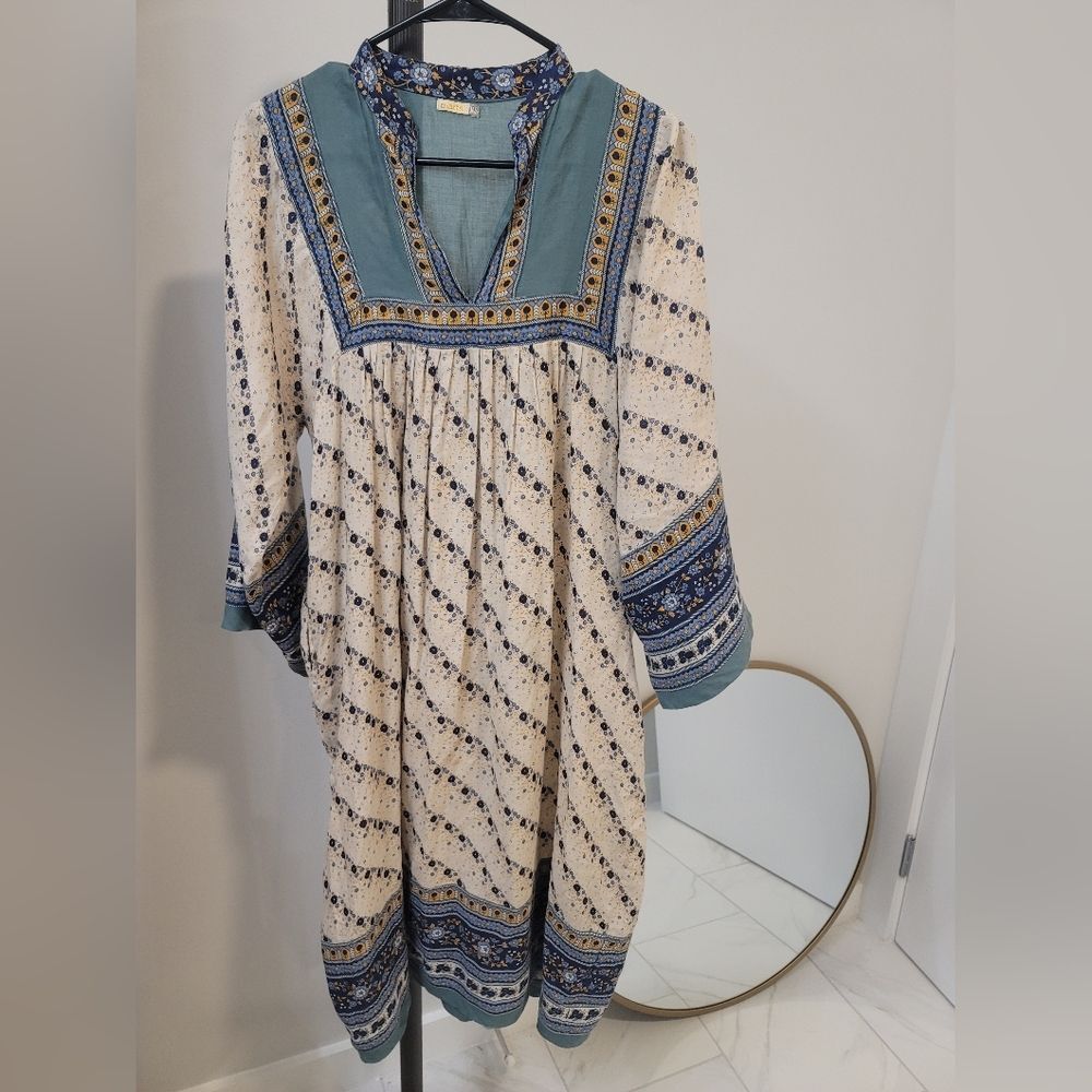 Matta Blue and Cream Midi Dress